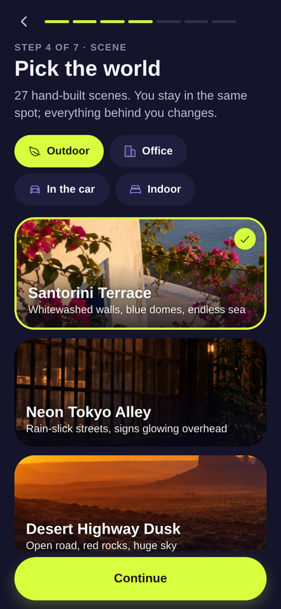 Backlot location picker with 37 scenes